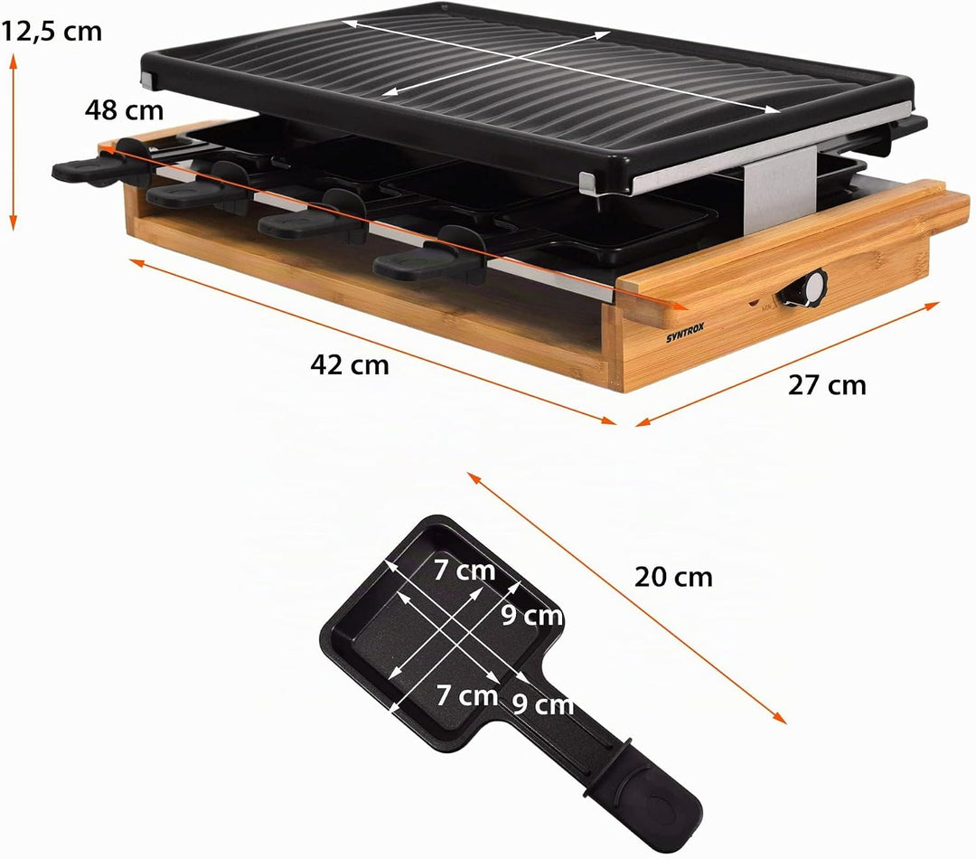 Syntrox Germany RAC-1200WB-Rueti im schicken Holz Design mit Grillplatte für 8 Personen und antihaft