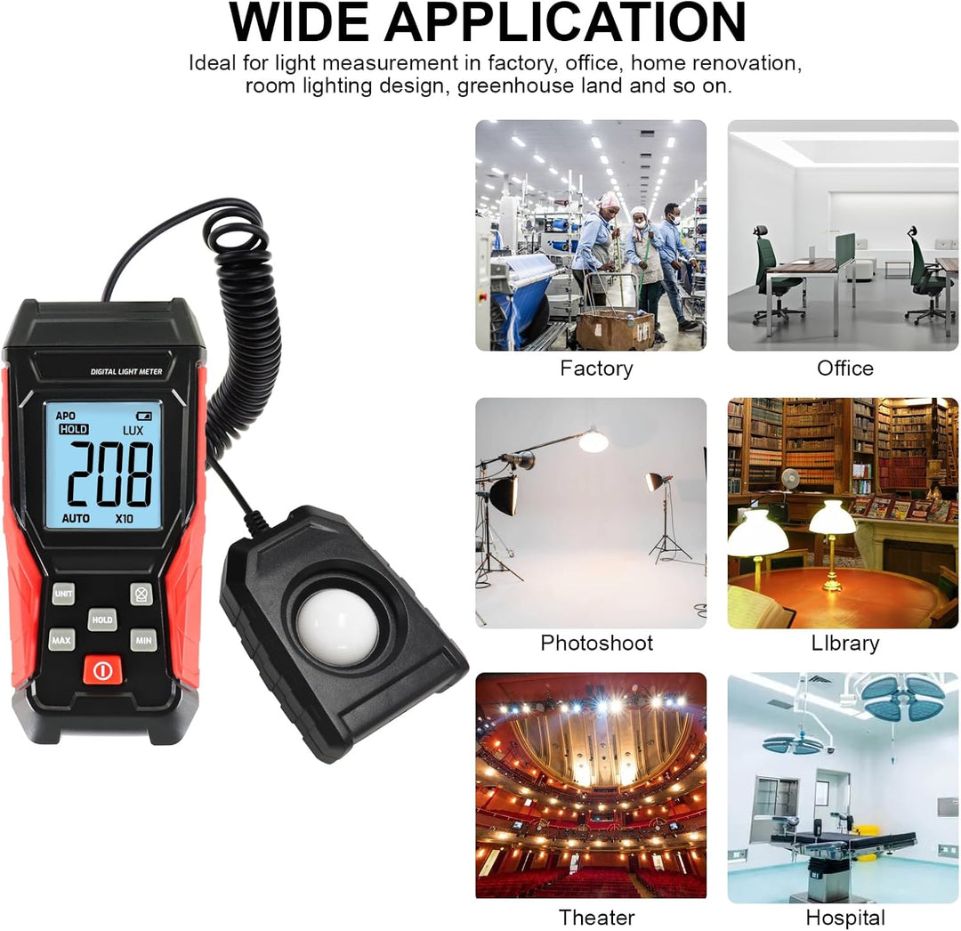 Photometer Digitales Luxmeter-Beleuchtungsstärke-Photometer mit um 360 Grad drehbarem Sensor, Messbe