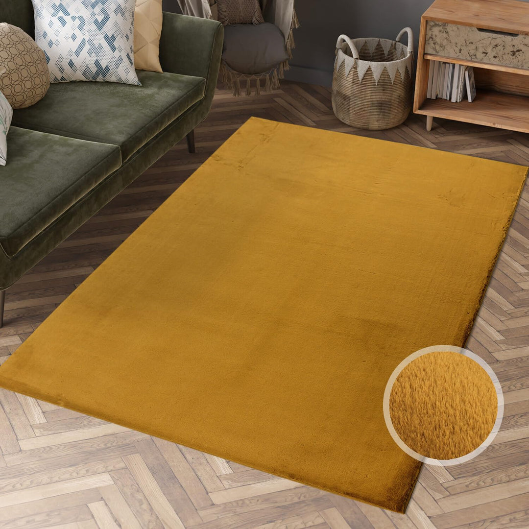 carpet city Hochflor Teppich Wohnzimmer - Einfarbig Amber, bernsteinfarbend - 120x170 cm - Super Sof