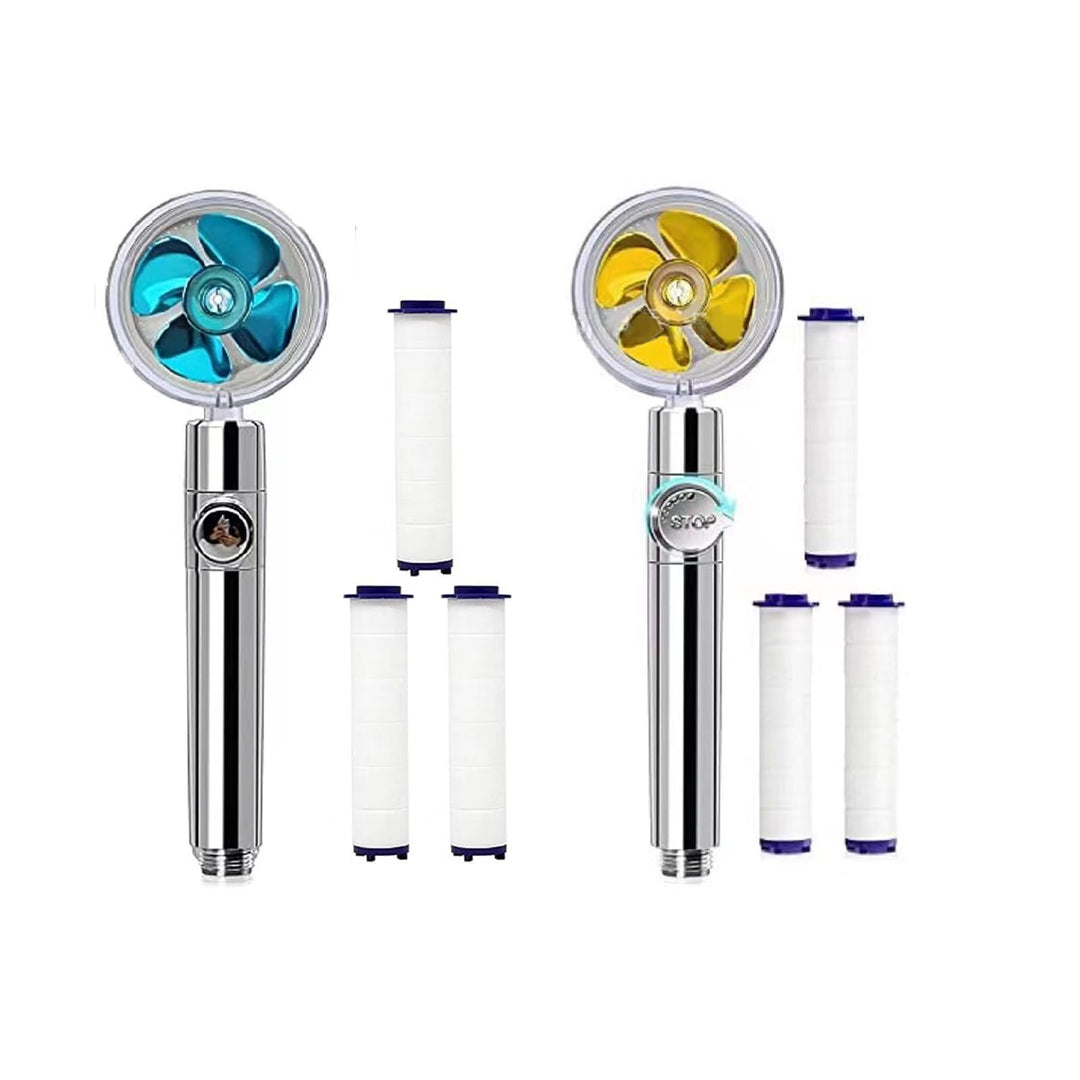 2 Stück Propeller Duschkopf 360° Drehbar mit 6 Filtereinsätzen, Wassersparender Druckerhöhender Hand