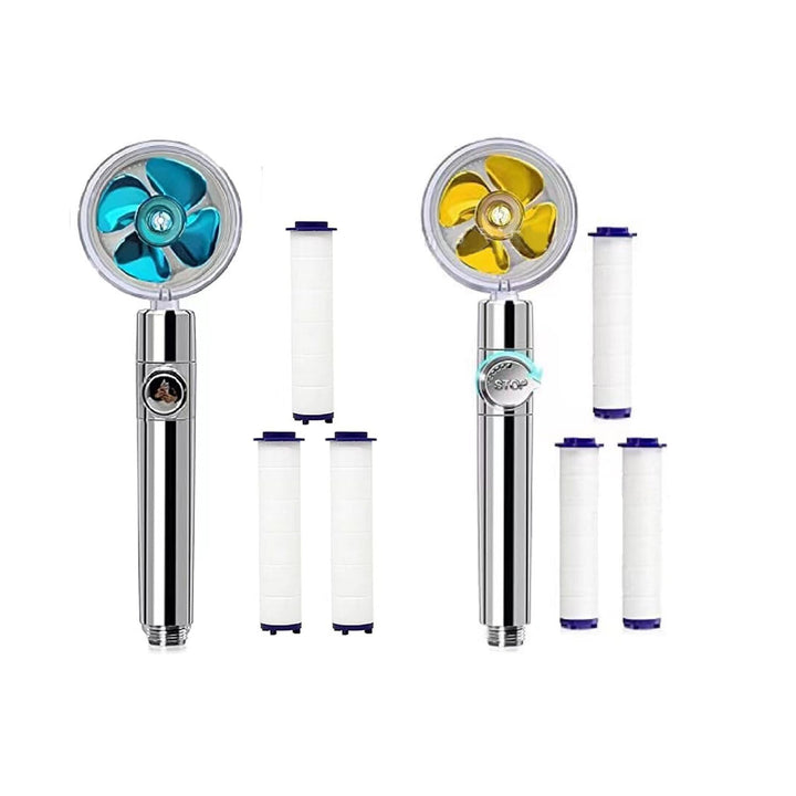 2 Stück Propeller Duschkopf 360° Drehbar mit 6 Filtereinsätzen, Wassersparender Druckerhöhender Hand