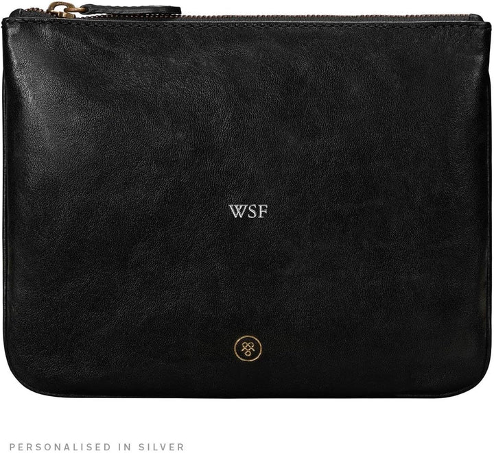 Maxwell-Scott Damen Leder Make-Up Beutel in Schwarz - Zeta, Schwarz
