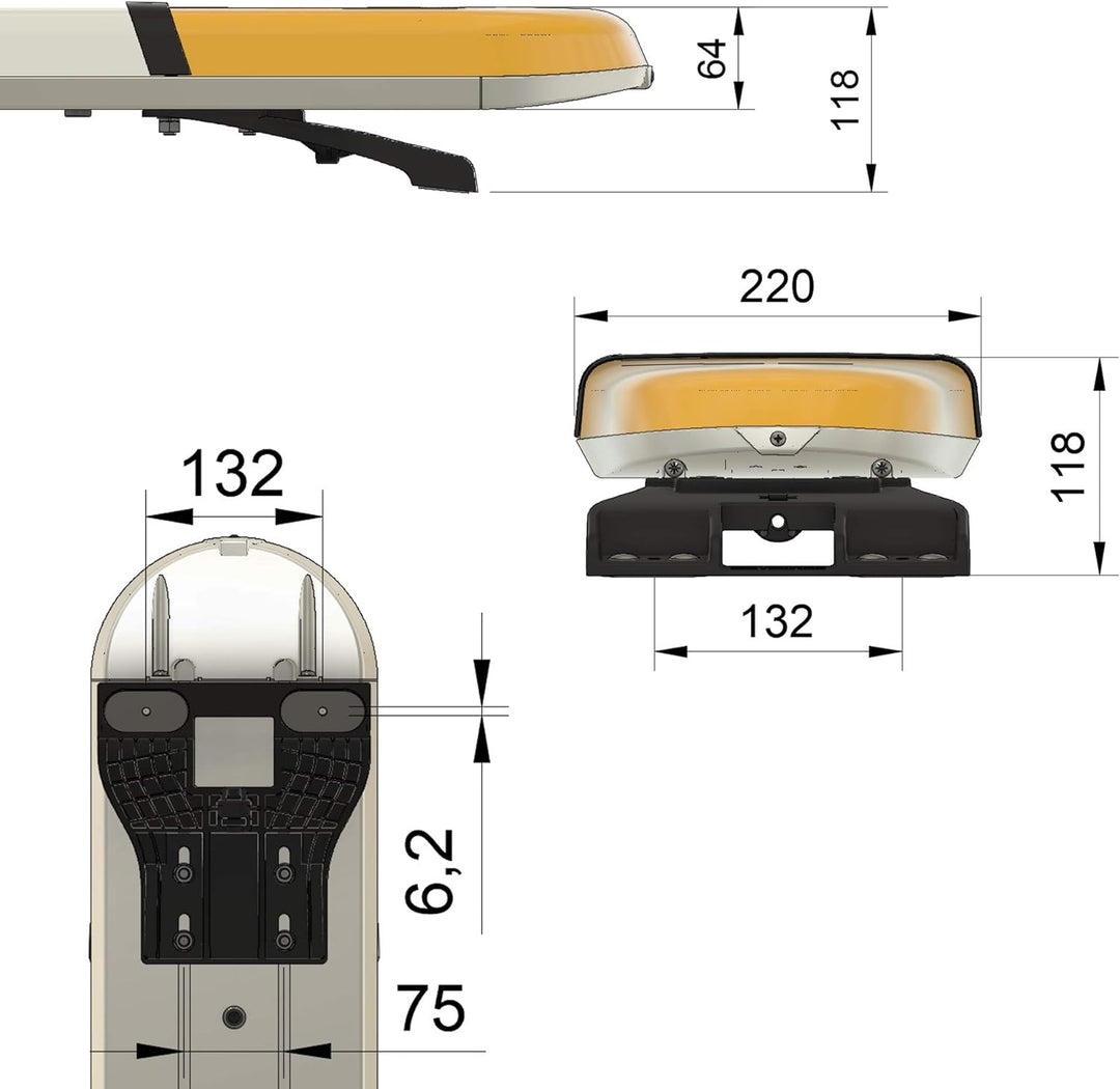 ASTERO LED Warnbalken - 119cm mit Mittelteil - klar/gelb