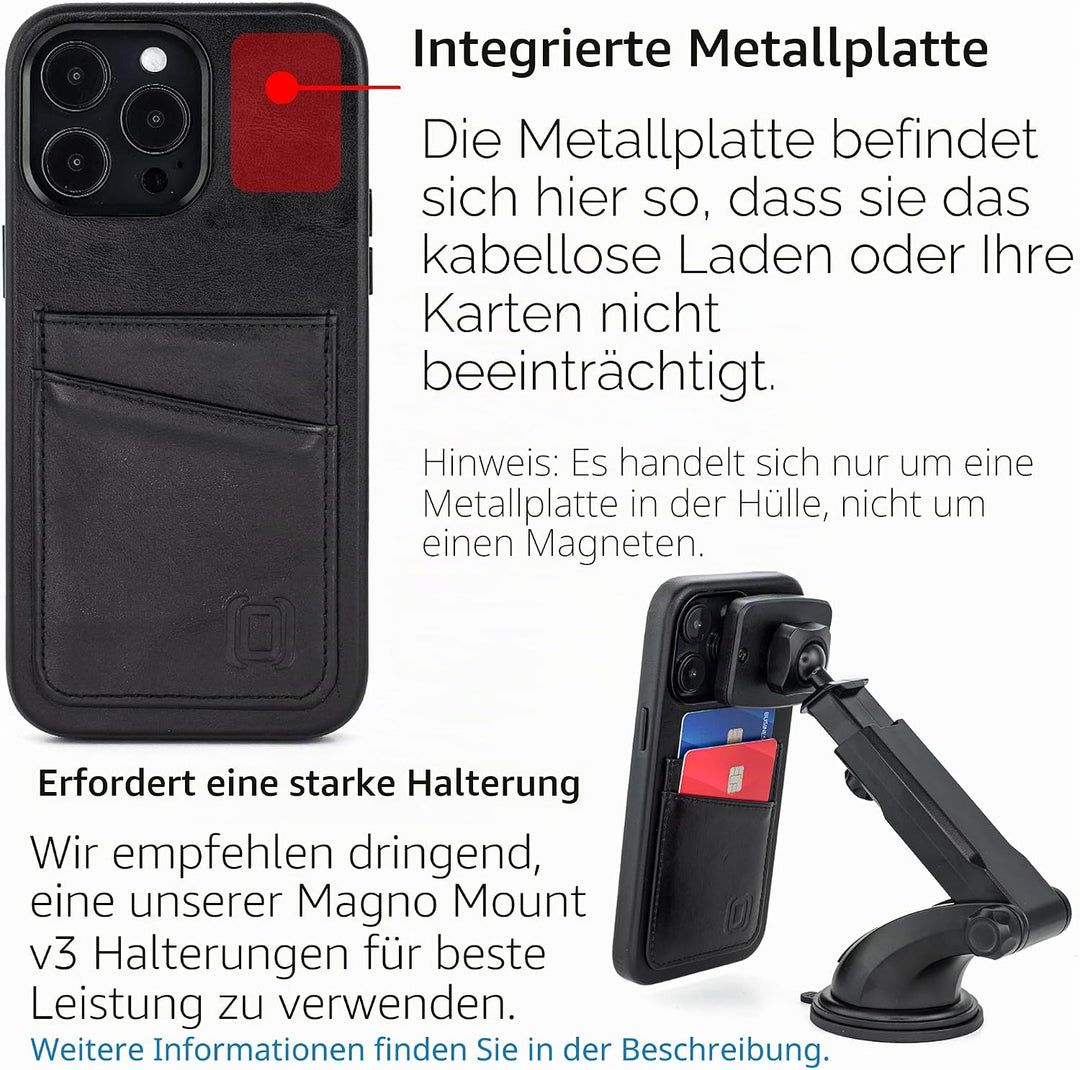 Dockem Echtleder Kartenetui für iPhone 14 Pro Max mit Kartenfachen und Integrierter Metallplatte zur
