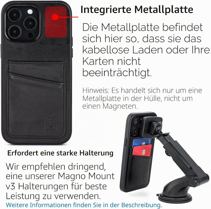 Dockem Echtleder Kartenetui für iPhone 14 Pro Max mit Kartenfachen und Integrierter Metallplatte zur