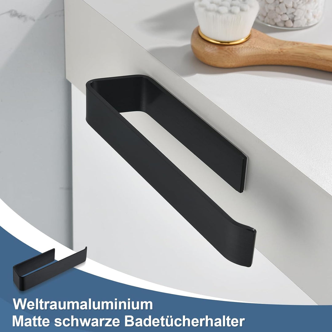 JS Handtuchstange Ohne Bohren Handtuchhalter Schwarz Matt, Handtuch Halterung Wandmontage Wasserdich