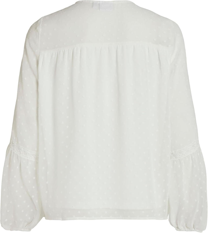 Vila Damen Viedee L/S Top/Su-Noos Bluse 34 Snow White, 34 Snow White