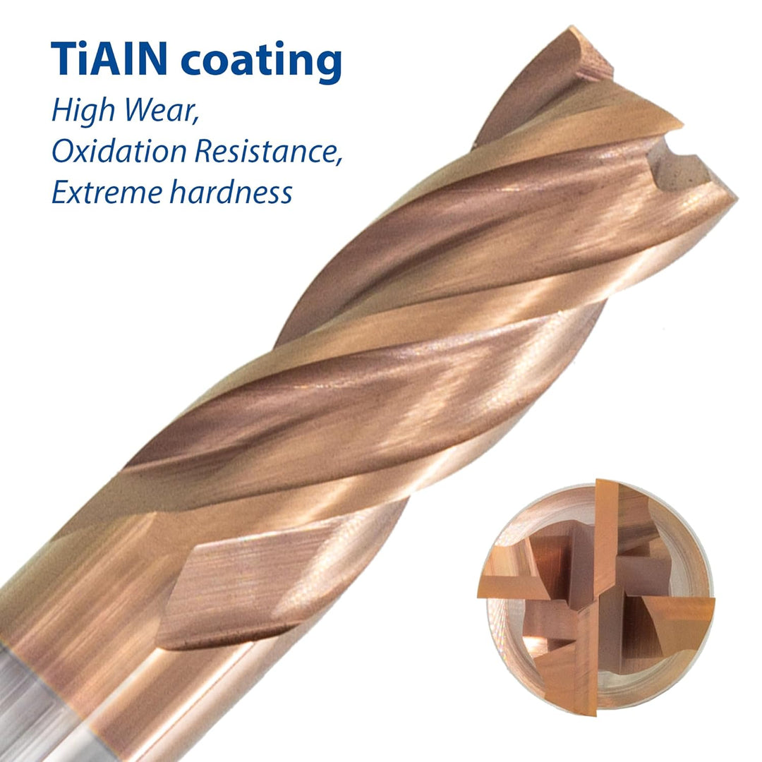 TJR Hartmetall 4-Schneider Uni Mill Set (6/8/10/12mm) – Mikrokorn-Hartmetall-Fräser mit TiAlN-Beschi