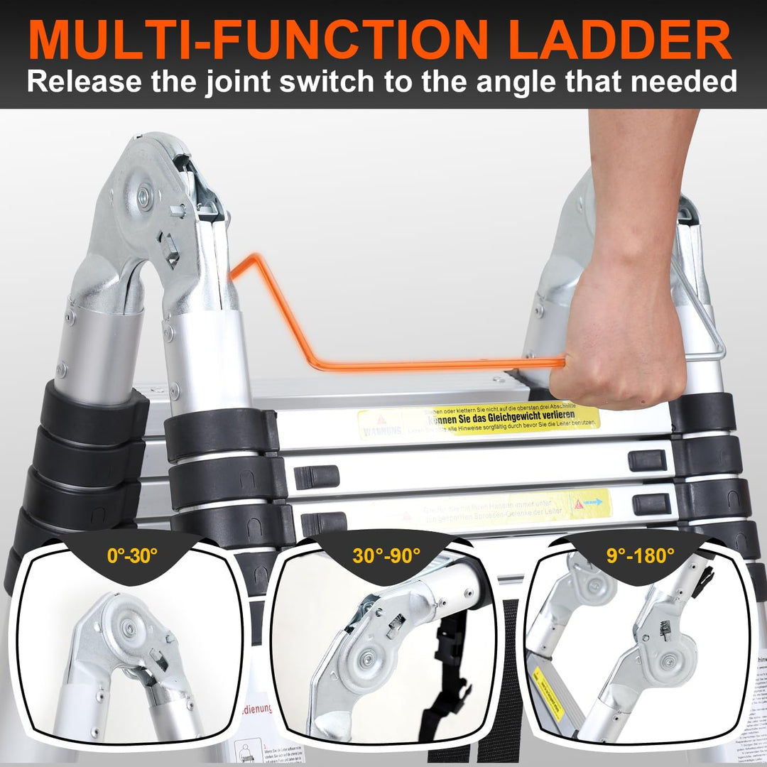 Fiqops 3,8M (1.9+1.9) Teleskopleiter Klappleiter Alu Multifunktionsleiter, Mehrzweckleiter Tragbar A