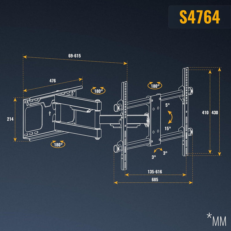 RICOO TV Wandhalterung Fernseher Schwenkbar Neigbar für 37-65 Zoll, Universal TV Halterung S4764, Fe