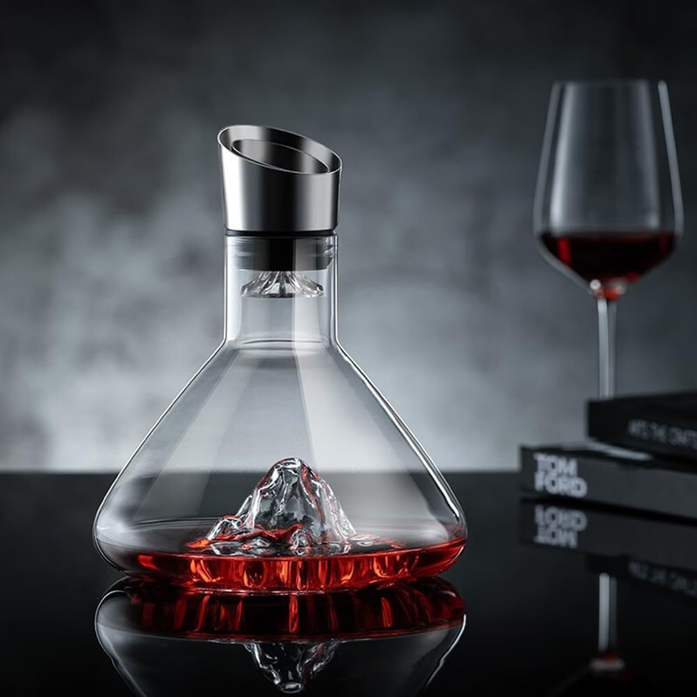 DZGUUAI Weindekanter, 1,4 l Weinbelüfter mit eingebautem Belüfter, Edelstahlfilter, mundgeblasen, bl