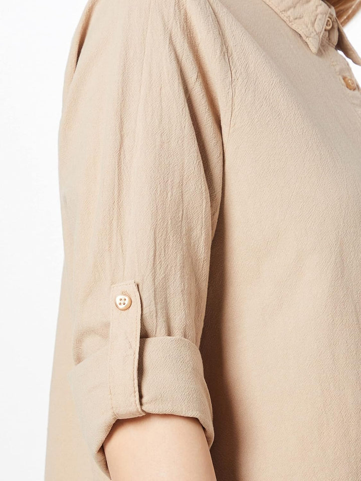 KAFFE KAnaya Shirt Tunic Damen Hemd Langarm Kragen Lang Casual Hemdbluse 34 Classic Sand, 34 Classic