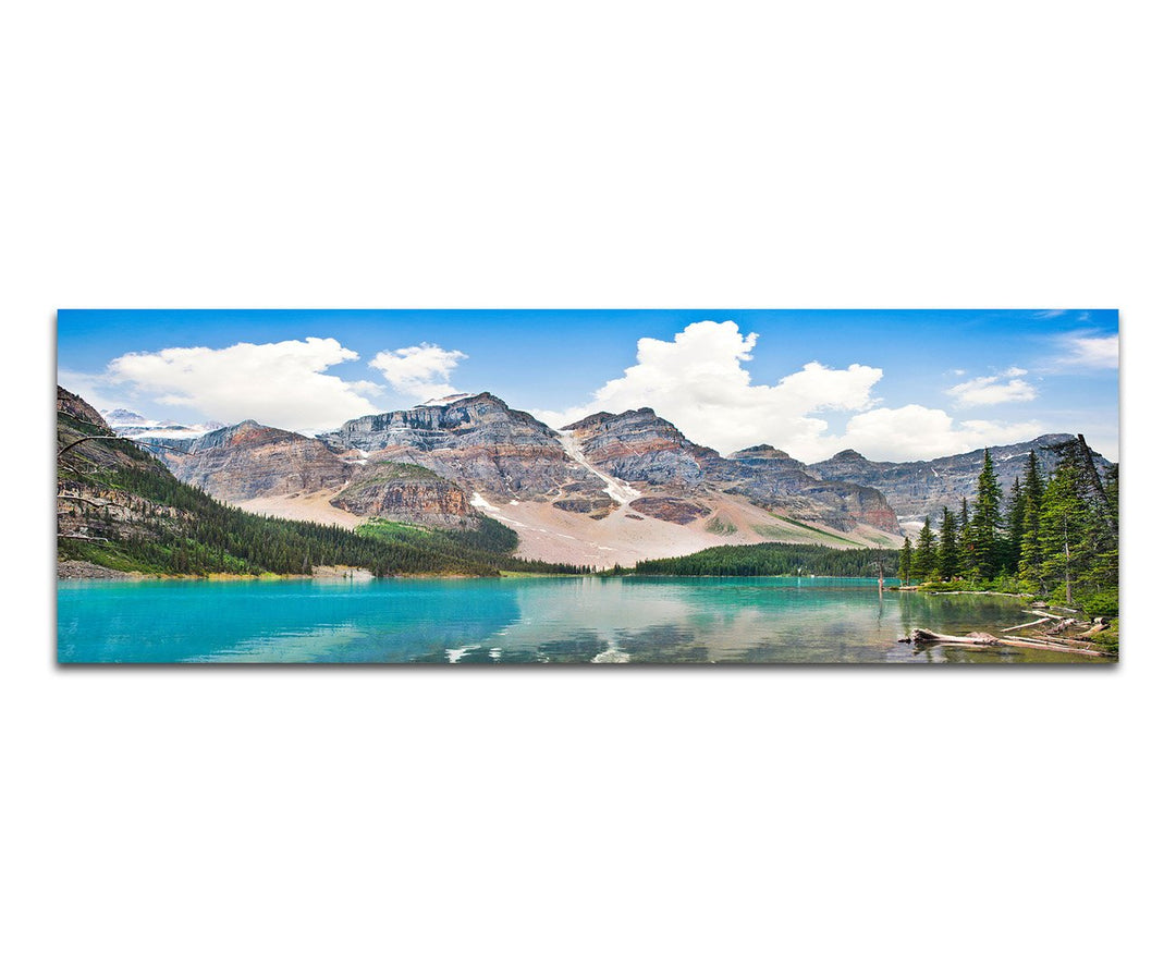 Paul Sinus Art Panoramabild auf Leinwand und Keilrahmen 150x50cm Kanada Gebirge Waldsee Wolken Spieg