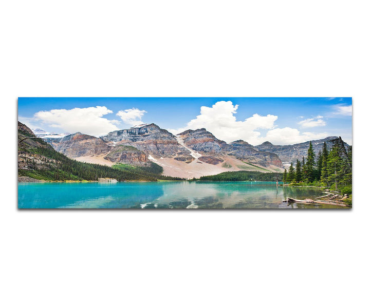 Paul Sinus Art Panoramabild auf Leinwand und Keilrahmen 150x50cm Kanada Gebirge Waldsee Wolken Spieg