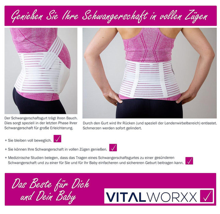 VITALWORXX® Schwangerschafts-Stützgürtel mit Gebrauchsanleitung - Unterstützung für Bauch, Taille un