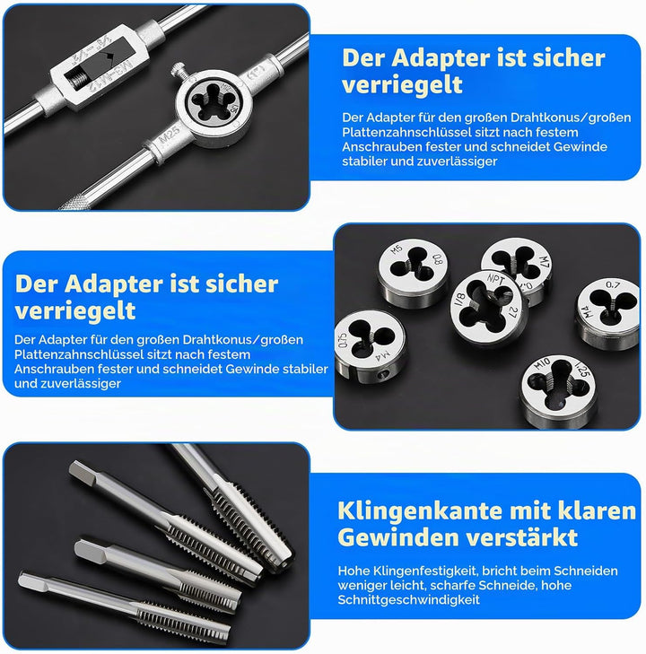 Gewindeschneider Gewindebohrer Werkzeug Set Gewindeschneidsatz Metrisch M3-M12, 20 Tlg Feingewindesc