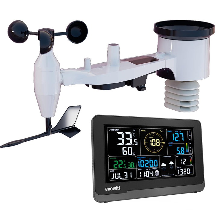 Ecowitt Wi-Fi Wetterstation Array, 7 in 1 Garten Drahtloser Solar-Wetter-Aussensensor WS69 + 3 in 1