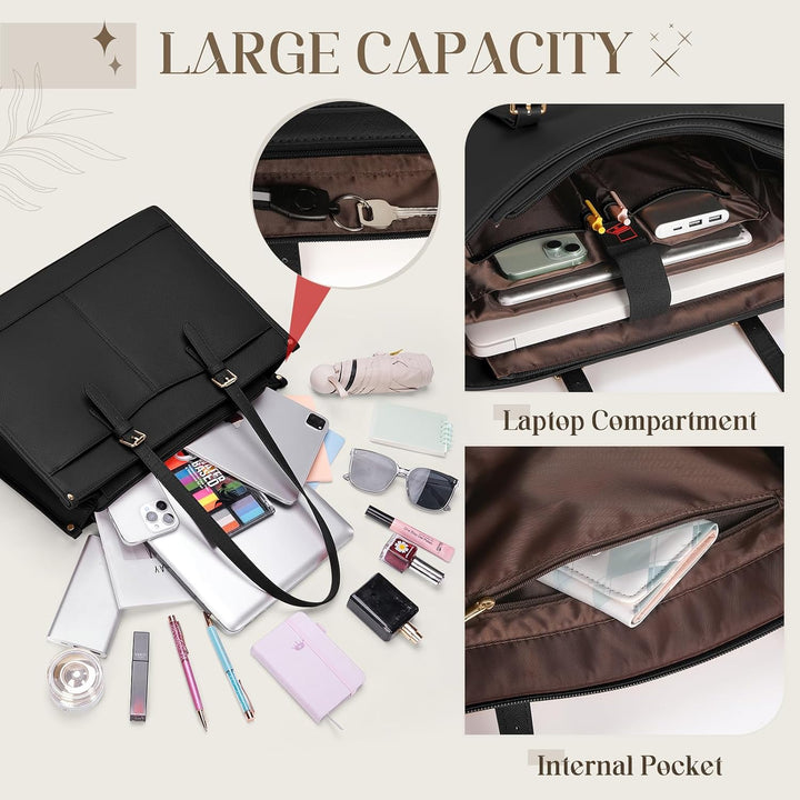 RAINSMORE Laptoptasche Arbeitstasche Damen Gross mit Isolierted Kühlfach Schwarz, Schwarz