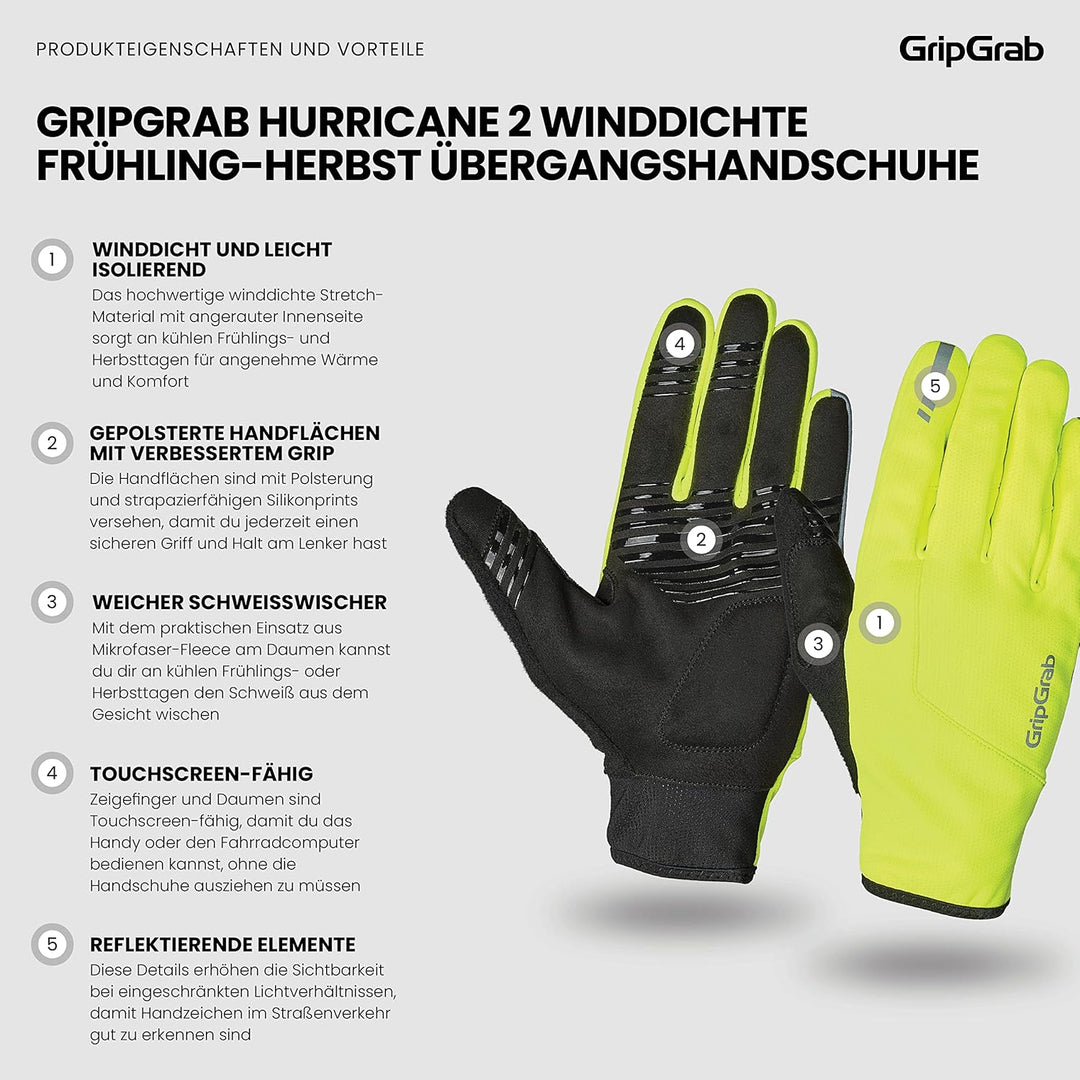 GripGrab Hurricane 2 Winddichte Frühling Herbst Fahrrad Übergangshandschuhe Gepolsterte rutschfeste
