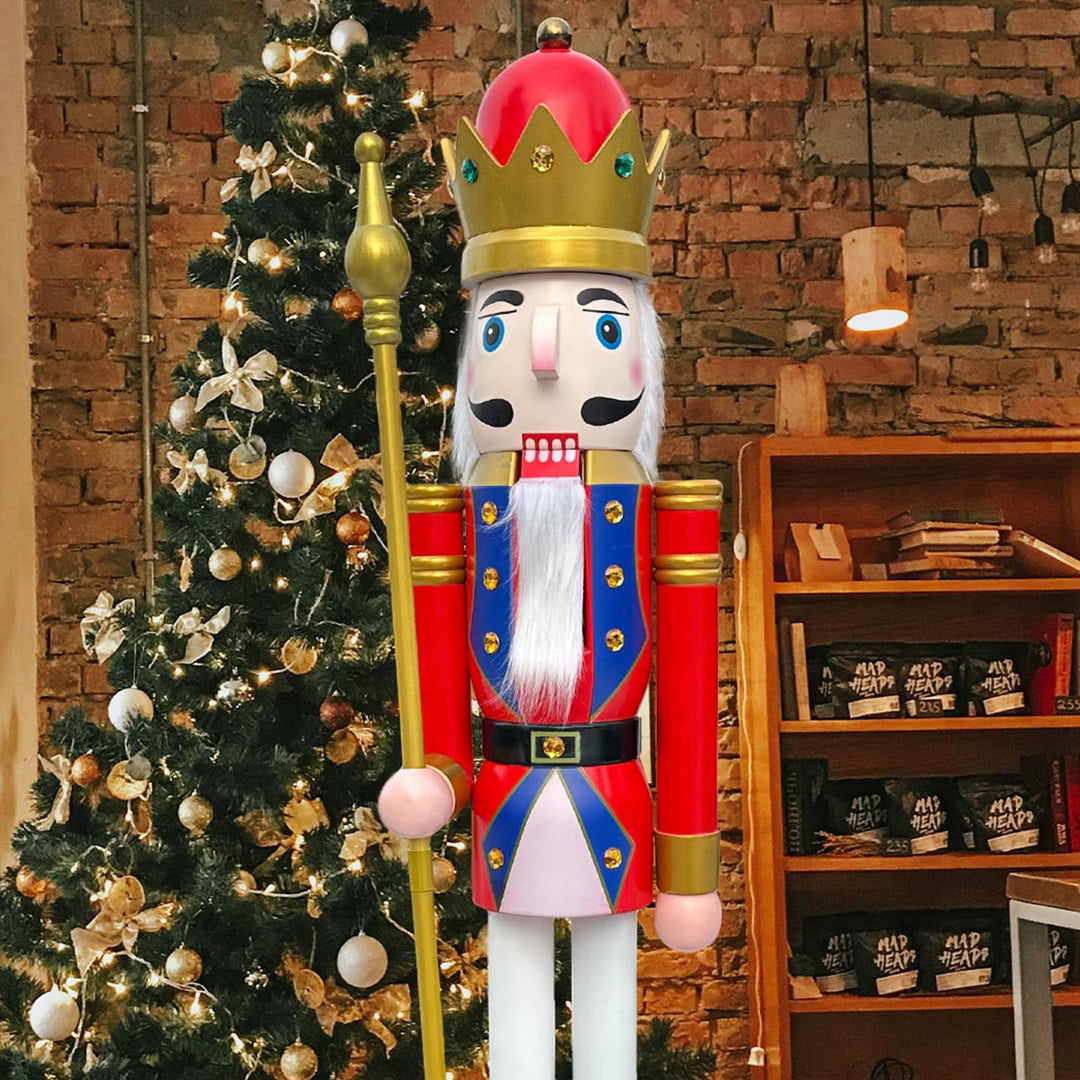 CDL 180cm hoch lebensgross gross rot Weihnachtsdekoration Holz Nussknacker König auf Ständer hält go