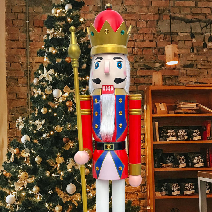 CDL 180cm hoch lebensgross gross rot Weihnachtsdekoration Holz Nussknacker König auf Ständer hält go