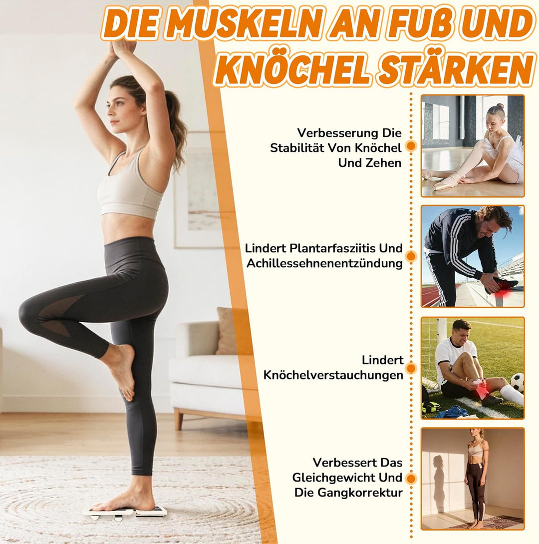 Knöchel-Balanceboard aus Holz,Rutschfester Knöcheltrainer Fusstrainer mit 2 Verstellbare Seitenplatt