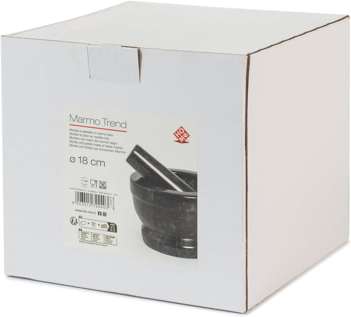 HOME 9716218 Mörser aus Marmor mit Stössel, Schwarz, 18 cm