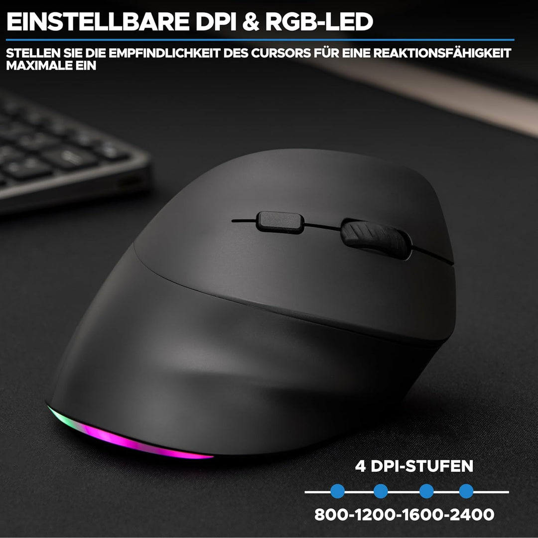 Bluestork - Ergonomische Vertikale Kabellose Maus 800-2400dpi 6 Tasten RGB Led - Ergonomische Maus K