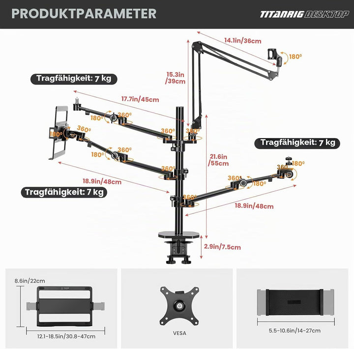 TARION Tischstativ Kamera Overhead Stativ: Kamera Tischhalterung Klemmstativ Flexibel Tisch Halterun