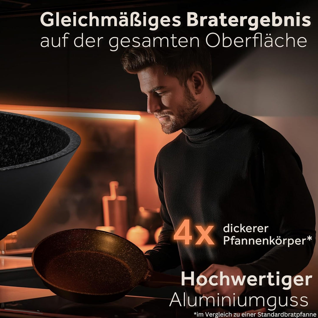 ZWIEGER Hochwertige Bratpfanne 28 cm – beschichtete Pfanne 28 cm, Aluguss, vollflächiger Edelstahlbo