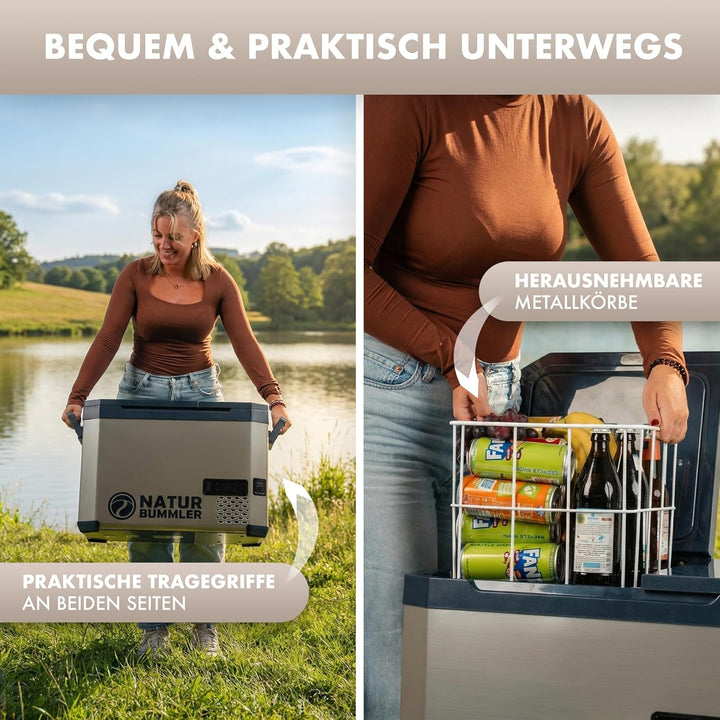 NATURBUMMLER Kompressor Kühlbox mit Vakuum-Isolierung [VAC-CORE] Reisekühlschrank 12V 230V mit Dual-