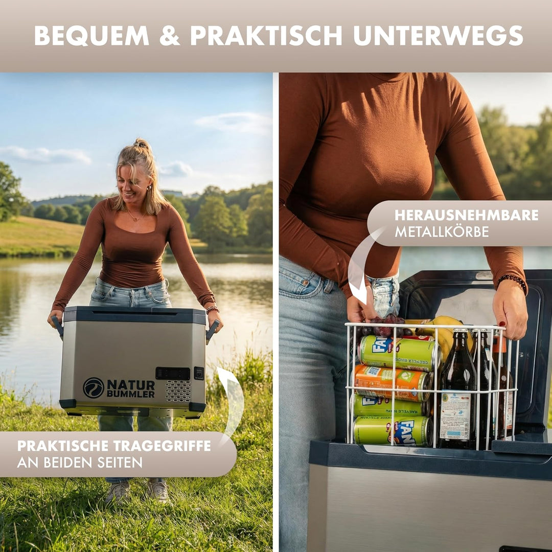 NATURBUMMLER Kompressor Kühlbox mit Vakuum-Isolierung [VAC-CORE] Reisekühlschrank 12V 230V mit Dual-