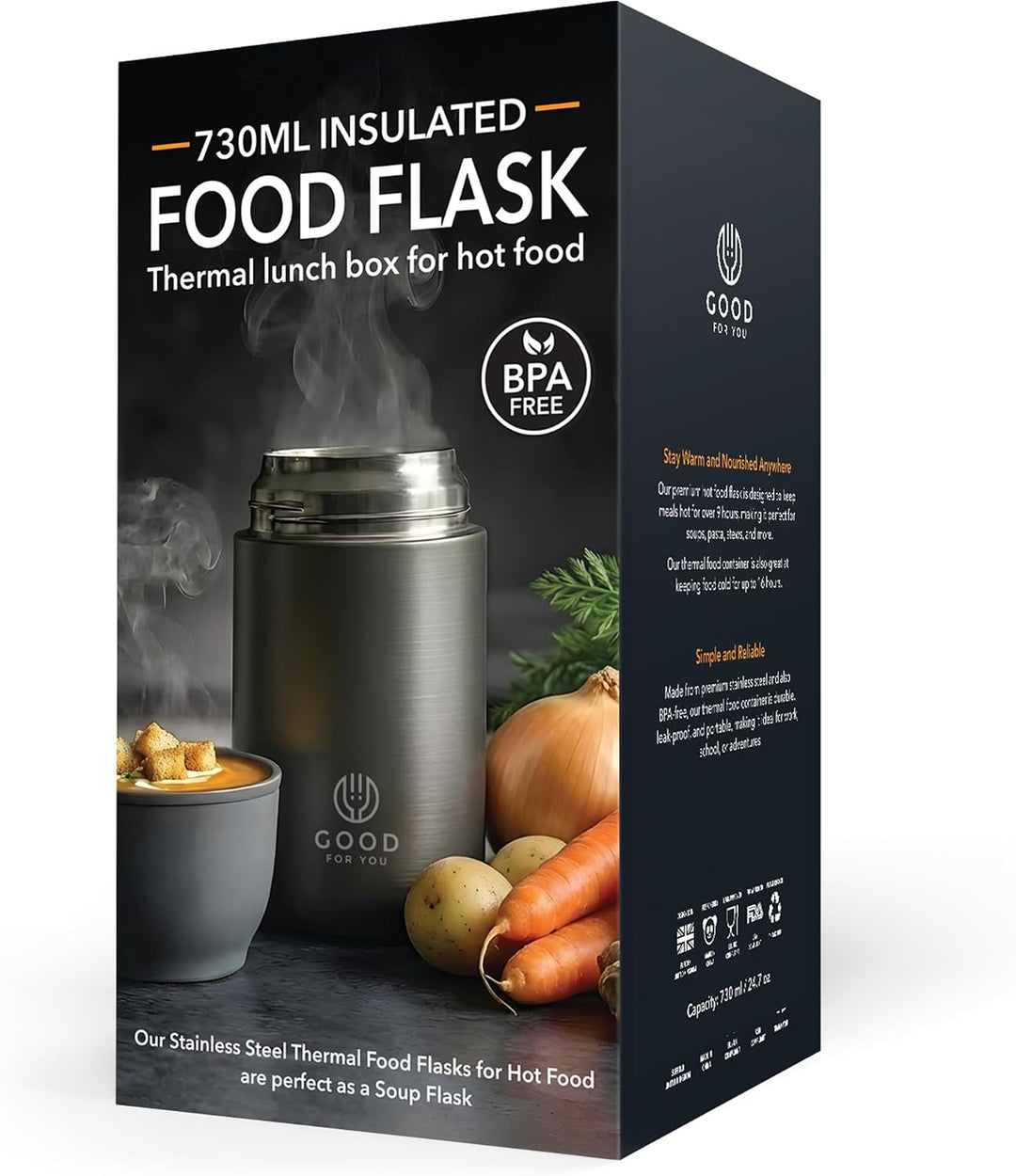 GOOD FOR YOU - Thermobecher - 730ml-Edelstahl-Flasche für warme &amp; kalte Lebensmittel - Doppelwandige