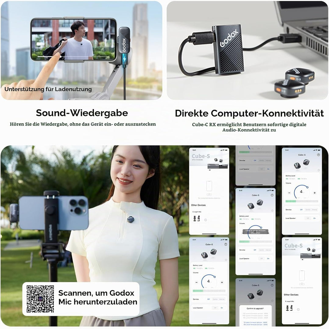 Godox Cube C Combo Kit2, Microphone Wireless Kompatibel für Kamera/Smartphone/iPhone, Rauschunterdrü