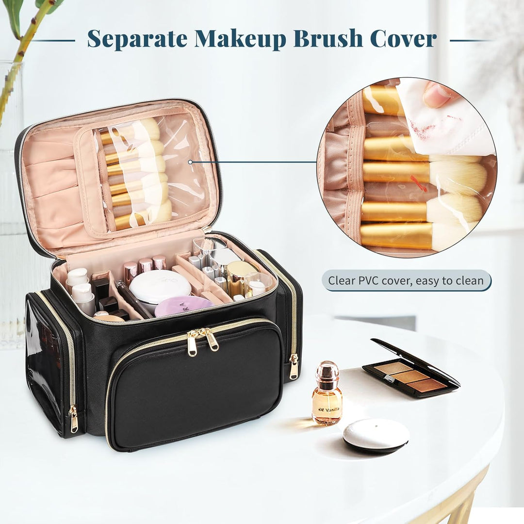 Kosmetiktasche Gross, Reise Make Up Tasche Damen Schminktasche mit Pinselhalter Fach, Portable Makeu