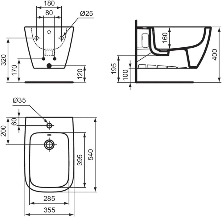 Ideal Standard - i.life B Einloch-Bidet mit komplett verdeckten Befestigungen, weiss