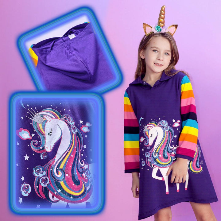 VIKITA Mädchen Kapuzenpullover Kleider Baumwolle Hoodie Herbst Winter Freizeit 2-8 Jahre 3-4 Jahre L