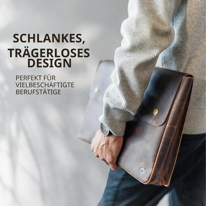 Moonster Laptoptasche Leder Herren Laptop Hülle - Geräumiges Handgefertigtes Design ohne Gurt - Rust