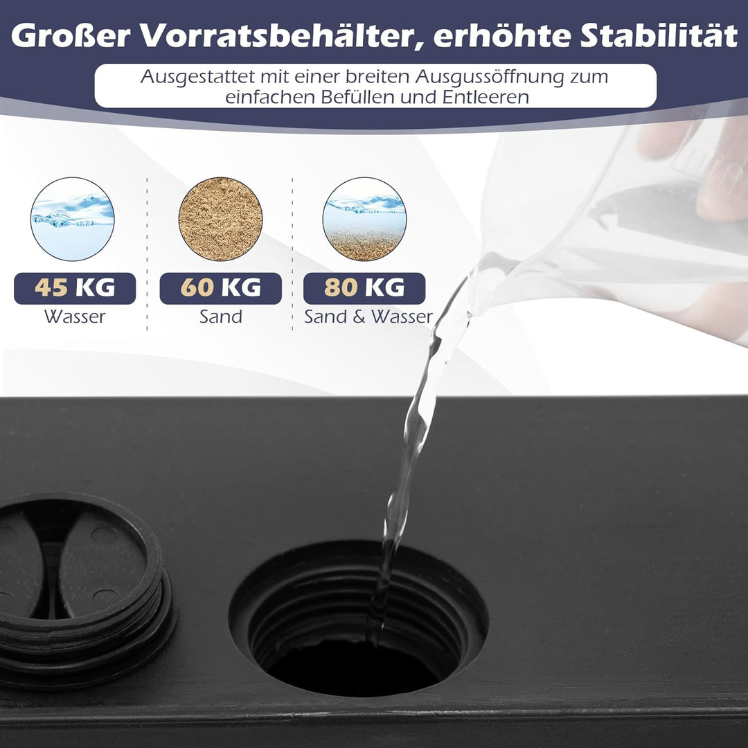 COSTWAY Sonnenschirmständer mit Rollen, Schirmständer befüllbar mit 45 L Wasser oder 60 kg Sand, Mar