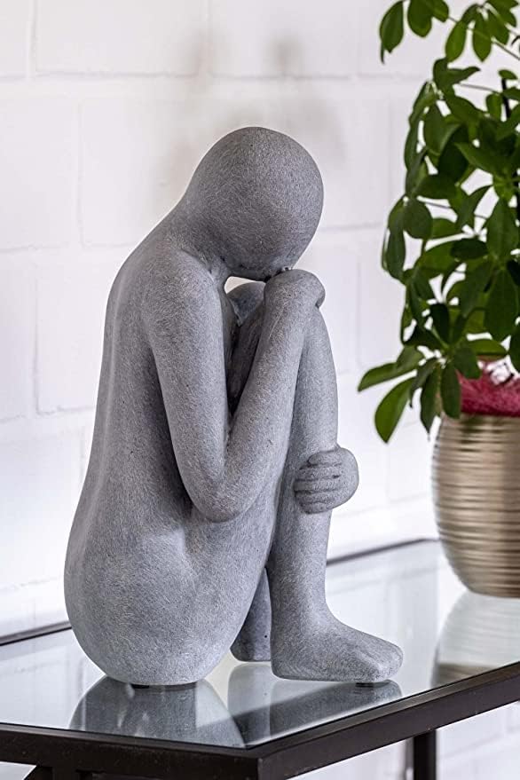 IDYL Moderne Skulptur Figur Sandsteinguss Denkender Mann | wetterfest | grau | 22x20x38 cm | Dekorat
