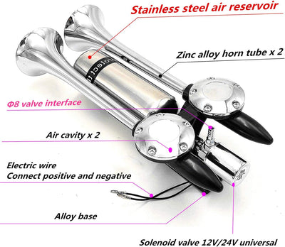 YIYIDA Auto Horn Schiffshorn Verlängern Sie den Sound Lufthorn Lautsprecher Horn Silber Doppelrohr L