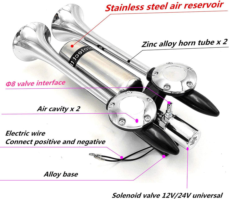 YIYIDA Auto Horn Schiffshorn Verlängern Sie den Sound Lufthorn Lautsprecher Horn Silber Doppelrohr L
