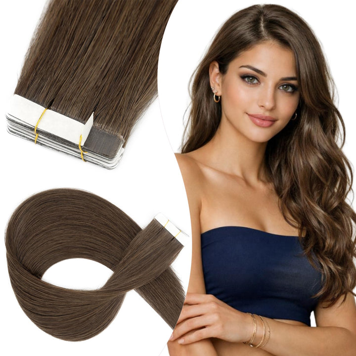 Elailite 10 Stück Tape Extensions Echthaar (15g) + 10 Pcs Invisible Klebeband Haarverlängerung Klebe