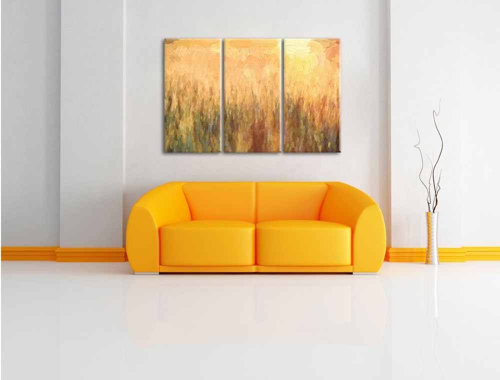 Pixxprint Getreidefeld / 3-Teilig/Gesamtmass 120cm Leinwandbild bespannt auf Holzrahmen/Wandbild Kun