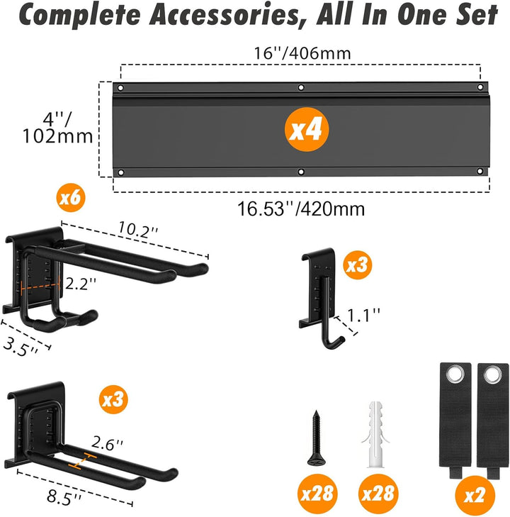 Housolution Verstellbar Garagen Gerätehalter 162,56cm, Metall Wandhaken mit 4 Schienen 12 Haken Werk