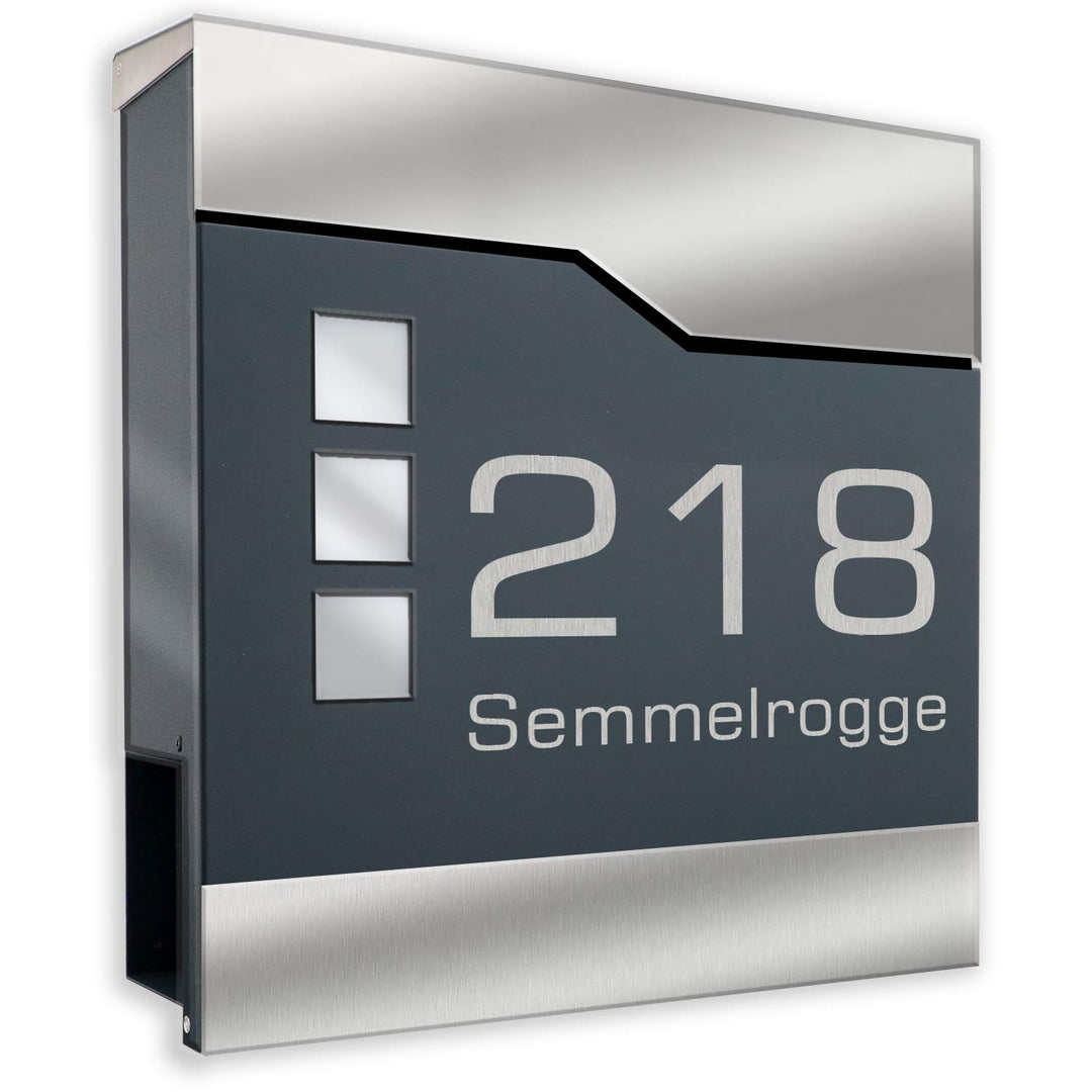 Zalafino Briefkasten anthrazit RAL 7016 mit Beschriftung - individualisierbarer Design-Briefkasten a