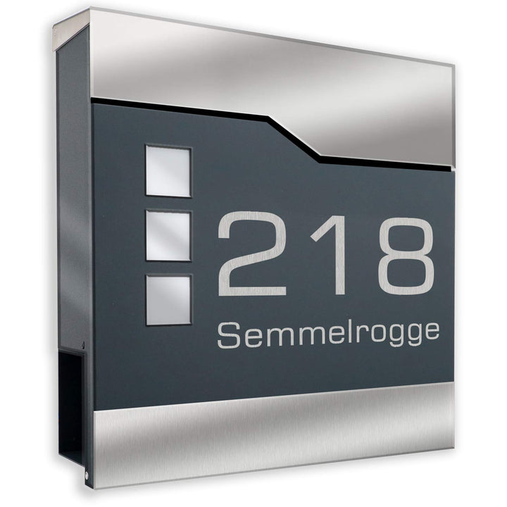 Zalafino Briefkasten anthrazit RAL 7016 mit Beschriftung - individualisierbarer Design-Briefkasten a