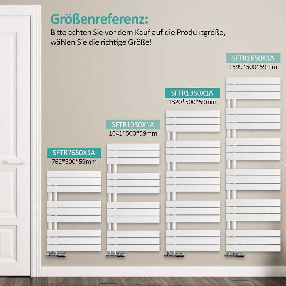 EMKE Handtuchheizkörper Flach 1599x600 mm, Badheizkörper Handtuchhalter mit Seitenanschluss, Effizie