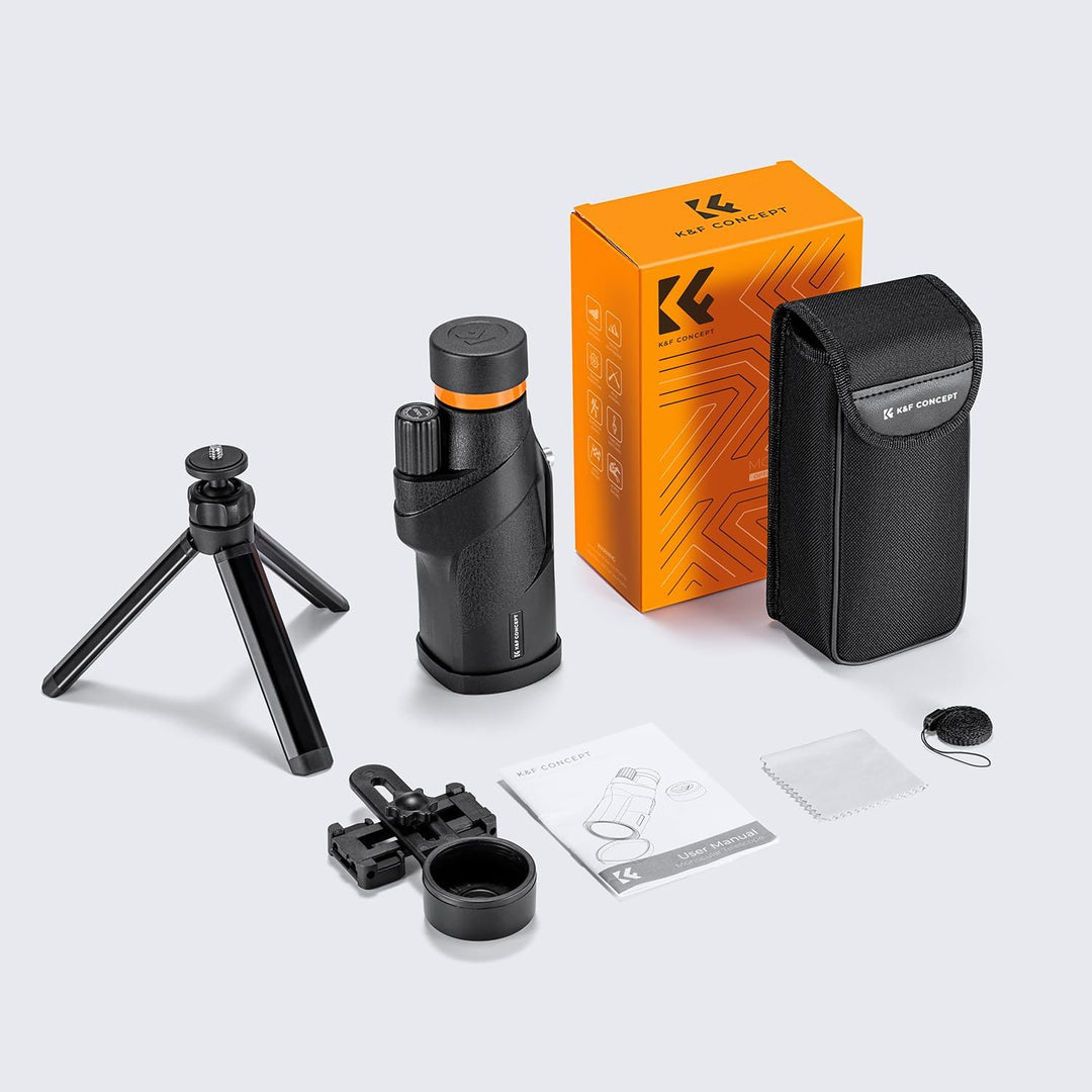 K&F Concept 12x50 HD Monokular Teleskop Handy Fernrohr mit Arca-Schnittstelle mit Telefonclip und St