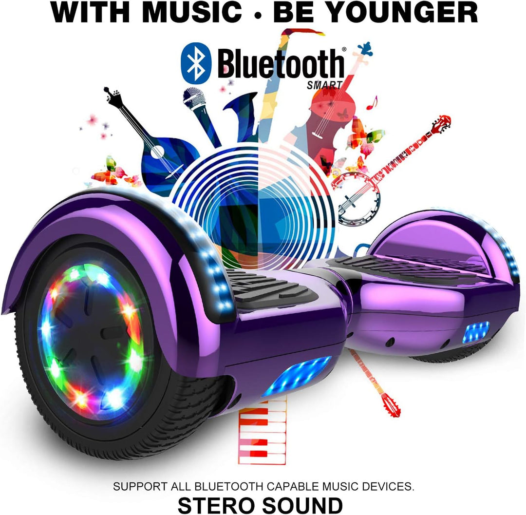 GeekMe Hoverboards 6.5”Zweimotoren 2-Rad-Hoverboards Hoverboards mit LED-Leuchten Bluetooth purple,